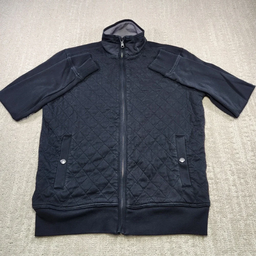 Banana‎ Republic Jacket Men Medium Diamond Quilted Knit Full Zip Cotton Black